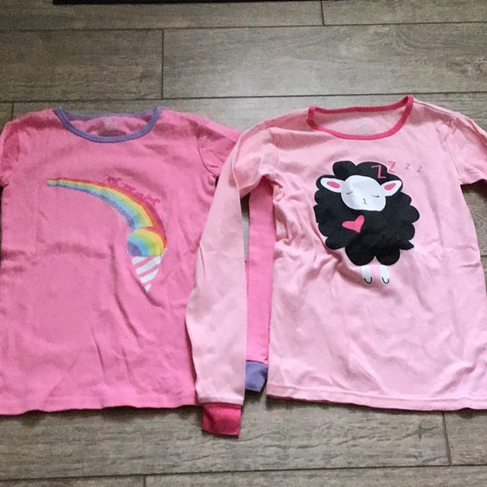 Pink Pajama Set with Rainbow and Sheep Designs
